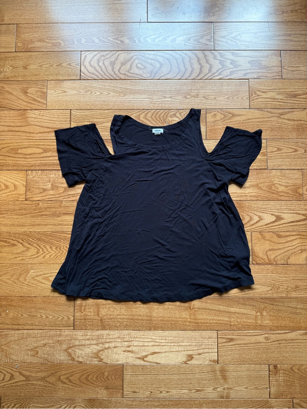 Garage Black Cold-Shoulder Short Sleeve Top